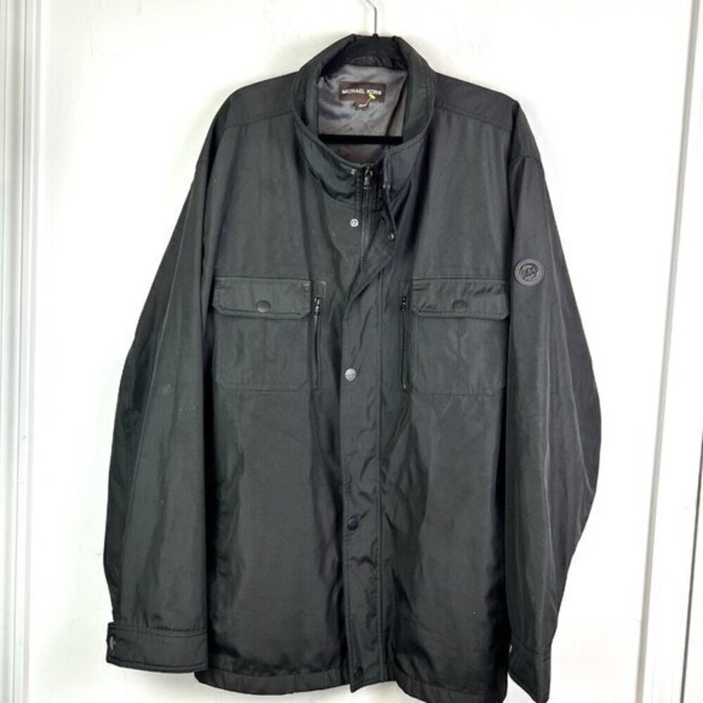 Michael Kors Men’s Black Full Zip Snap Windbreaker Coat Jacket size 4XLT